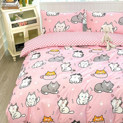 3-Piece Fashionable Kawaii Cat Print Duvet Cover Set - Soft, Comfortable, and Cozy Bedding for Bedroom and Guest Room - Includes 1 Duvet Cover and 2 Pillowcases, No Filling