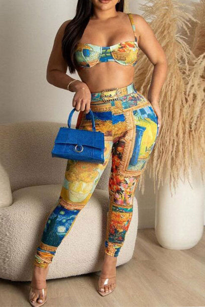 storexq Abstract Art Print Party Bodycon Pant Suit