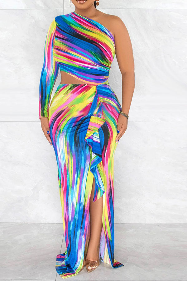 namcoverse Tie Dye Striking Asymmetric Maxi Dress