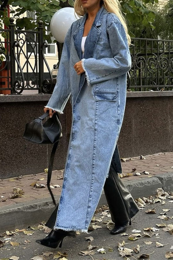 storexq Washed Denim Modern Irregular Trench Coat