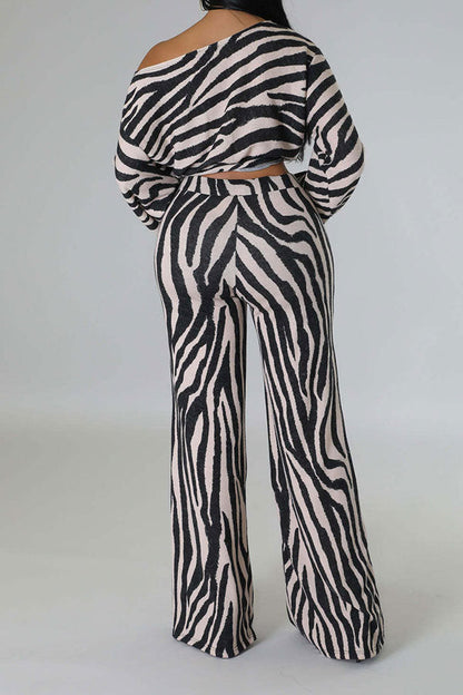 storexq Zebra Print Feminine Drawstring Pant Suit