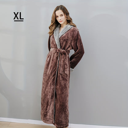 1pc Ultimate Flannel Bathrobe - Super-Soft & Cozy, Full-Length Nightgown, Insulated for Winter Warmth, Perfect Unisex Home Robe - Your Everyday Luxury Bathroom Essential