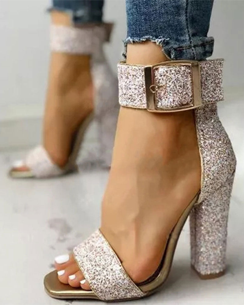 storexq Sequined One Strap Shimmery Buckled Sandals