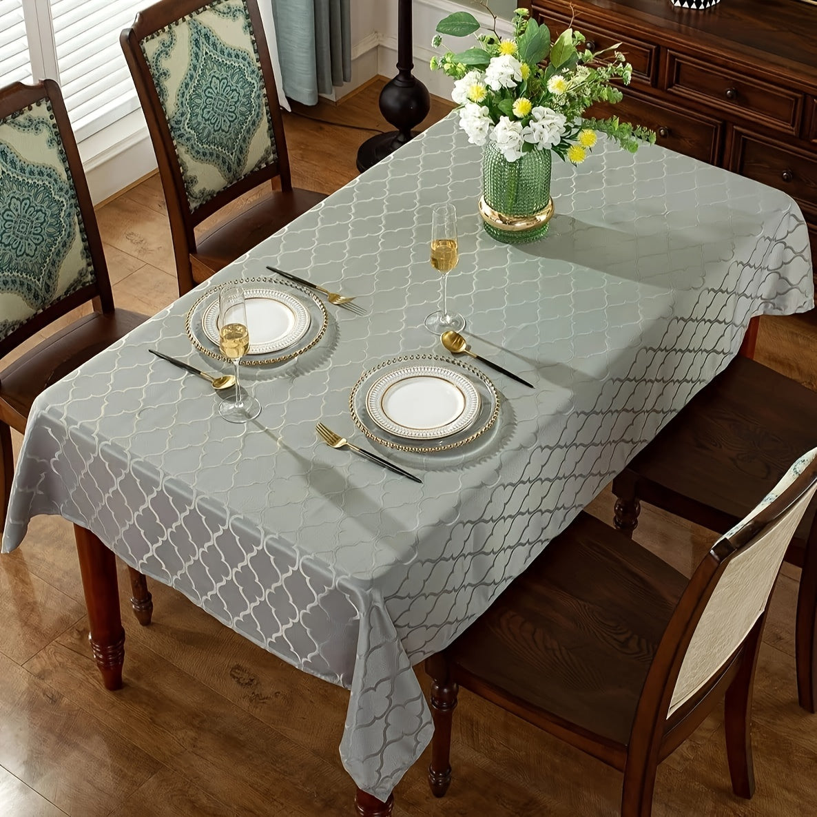 1pc Fitted Rectangle Tablecloth - Durable Polyester, Oblong Shape, Snug Fit - Perfect for Rectangle Tables, Thanksgiving Celebrations and Everyday Use