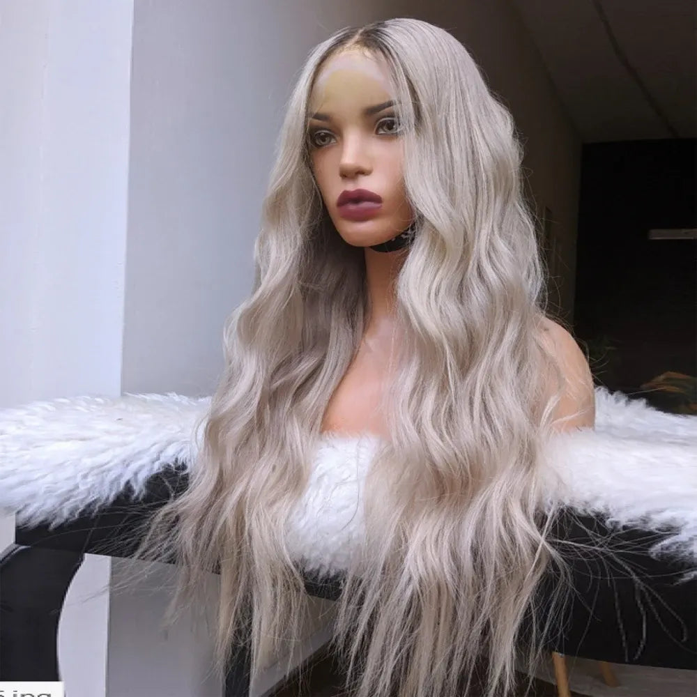 Brazilian 13x4 Ombre Grey Deep Wave Frontal Wig Colored Body Wave Lace Front Wig Transparent Synthetic Lace Wigs for Women