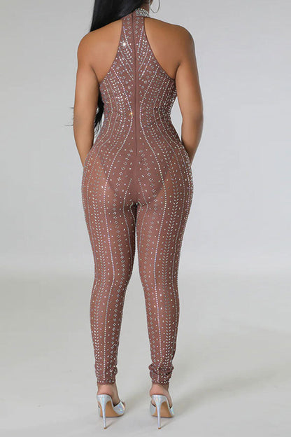 storexq Rhinestone Striking Cutout See-Through Jumpsuit