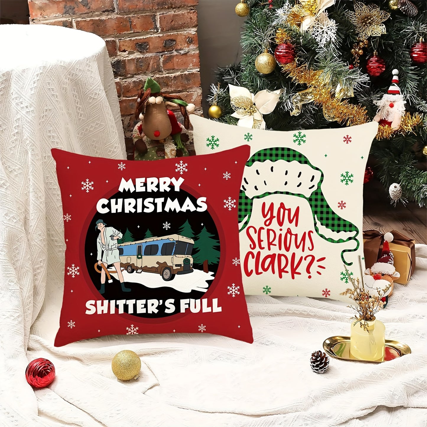 Christmas Clark 4pc Linen Blend Pillowcases - Festive Easy-Care Covers with Zipper for Various Room Types