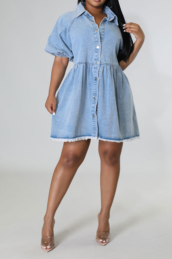 storexq Gradient Urban Button Down Denim Mini Dress