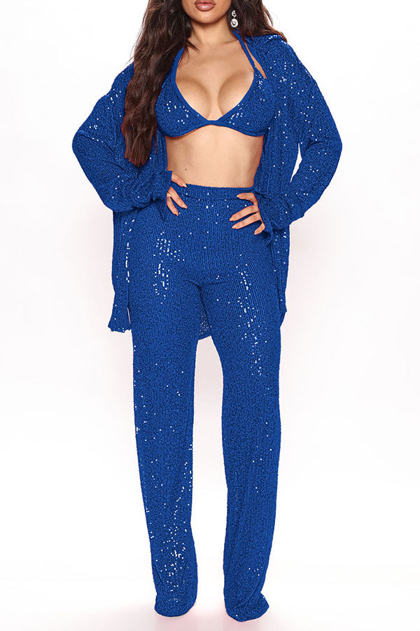 storexq Sequined Classic Three Pieces Pant Suit