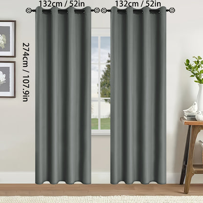 2 Pieces of Stylish Solid Blackout Curtains for Bedroom and Living Room - UV Protection, Easy Sliding, and Contemporary Design