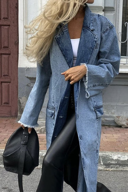 storexq Washed Denim Modern Irregular Trench Coat