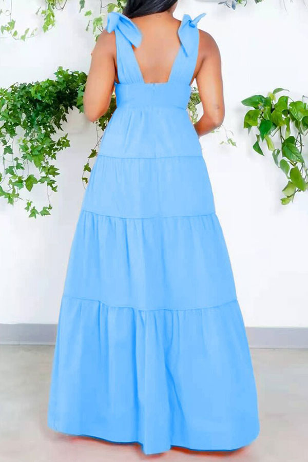 storexq Solid Color Sweet Bowknot Maxi Dress