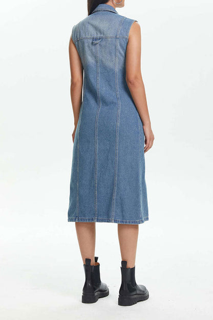 storexq Gradient Classic Patch Pocket Denim Midi Dress