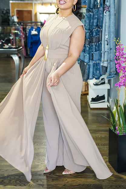 storexq Solid Color Sleeveless Modern Spliced Layered Jumpsuit