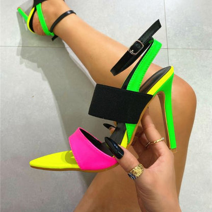 storexq Color Block Colorful Buckled Pointed Toe Sandals