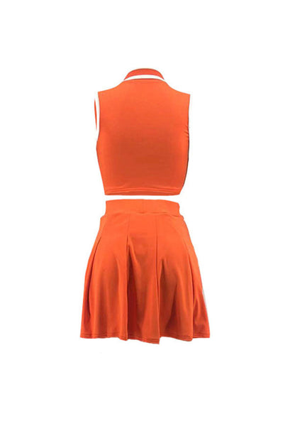 storexq Solid Color Sporty Pleated Dress Suit