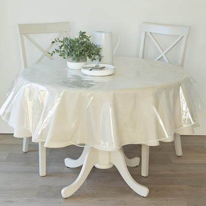 1pc Round Clear Vinyl Tablecloth with Lock Edge - Dustproof, Stain-Resistant & Wipeable PVC Cover for Dining Tables, Parties & Camping