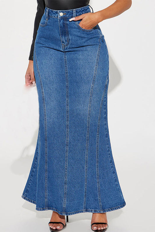 storexq Gradient Washed Denim Modern Fishtail Skirt