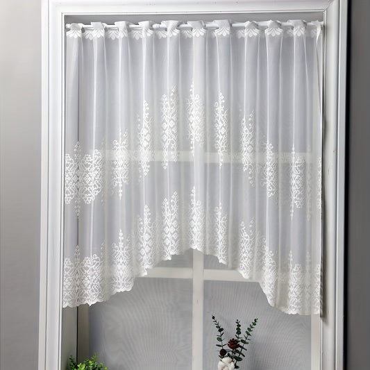 1pc Geometric Wavy Window Curtains - White Lace Cafe Style for Living Room, Bedroom, Kitchen, and Home Decor