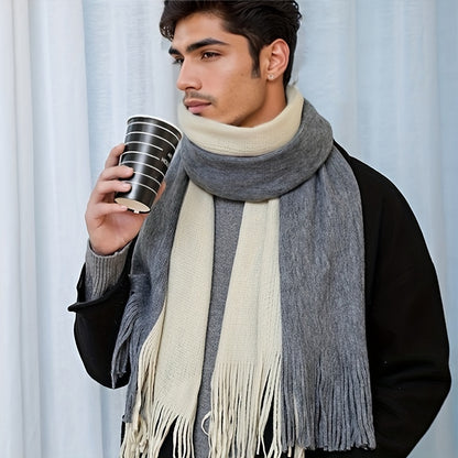 Elegant Men's Winter Scarf: Warm, Handwashable, Polyester Blend, Sizes Available