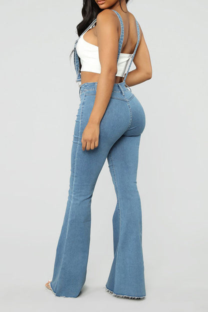 storexq Light Blue Suspenders Classic Bell Bottoms Jeans