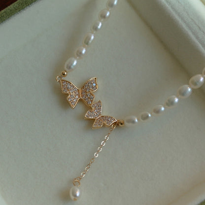 Butterfly Necklace With Faux Pearls Beads Elegant Beaded Necklace Lovely Neck Jewelry Perfect For Any Occasion