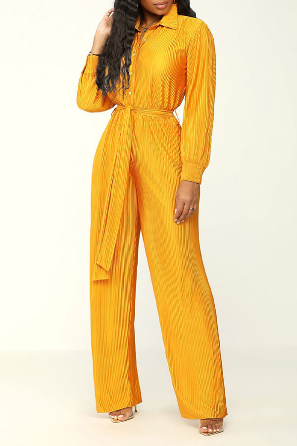 storexq Solid Color Classic Belted Pleated Jumpsuit