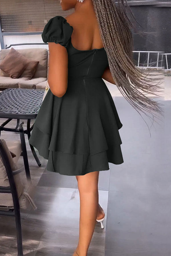 storexq Solid Color Urban Layered Pleated Mini Dress