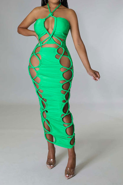 namcoverse Solid Color Kitsch Strappy Midi Dress