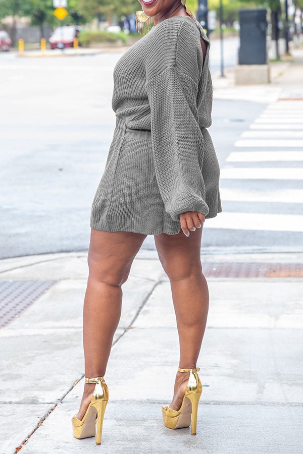 storexq Solid Color Knitted Classic Drawstring Romper