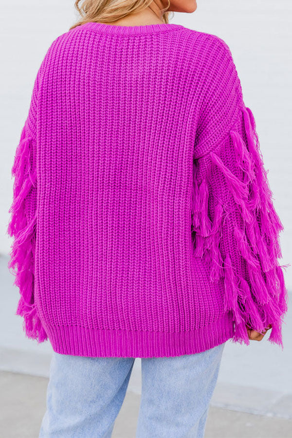 namcoverse Solid Color Rocking Tassel Sweater