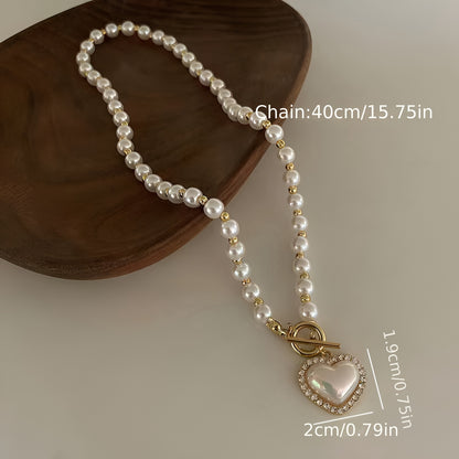 Super Fairy Temperament Imitation Pearl Love Necklace Sweet Elegant Minimalist OT Buckle Clavicle Chain Women Versatile Daily Banquet Party Wear Jewelry