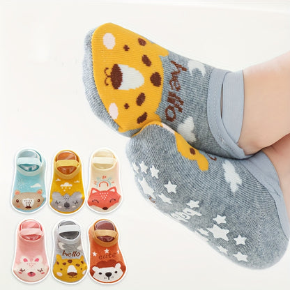 1 Pair Of Toddler's Novelty Cute Floor Socks, Anti-skid Cotton Socks With Dot Glue, Boys Girls Kids Socks For All Seasons Wearing