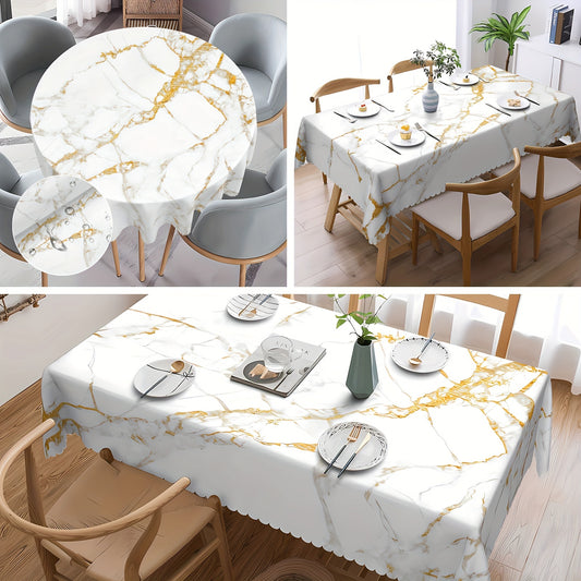 1pc, Round/Square Tablecloth, Marbled Abstract Textured Table Cloth, Golden Crack Pattern Table Cover, Waterproof Stain Wrinkle Free, Indoor And Outdoor Table Cover, For Home Kitchen Dining