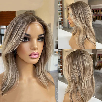 180ensity Blonde Lace Front Wig Human Hair 360 Lace Frontal Wig Short Wavy Brown Highlight Wig Synthetic Lace Front Wigs for Women