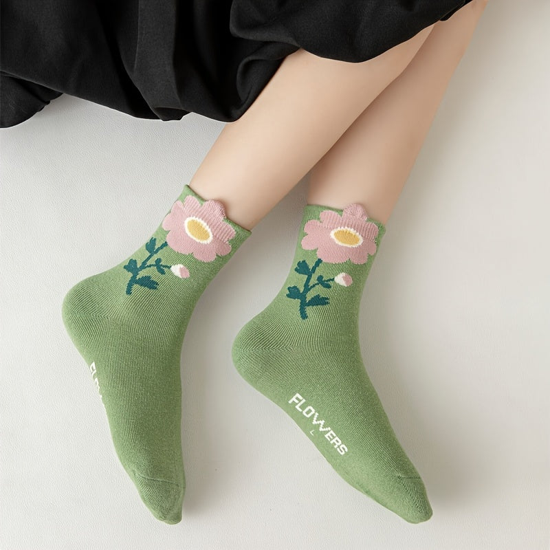 4 Pairs of Little Princess Soft Bloom Floral Patterned Cotton Low-Cut Socks - Ultra Comfy, Breathable, and Elastic for All-Season Wear - Perfect for Active Girls