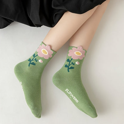 4 Pairs of Little Princess Soft Bloom Floral Patterned Cotton Low-Cut Socks - Ultra Comfy, Breathable, and Elastic for All-Season Wear - Perfect for Active Girls