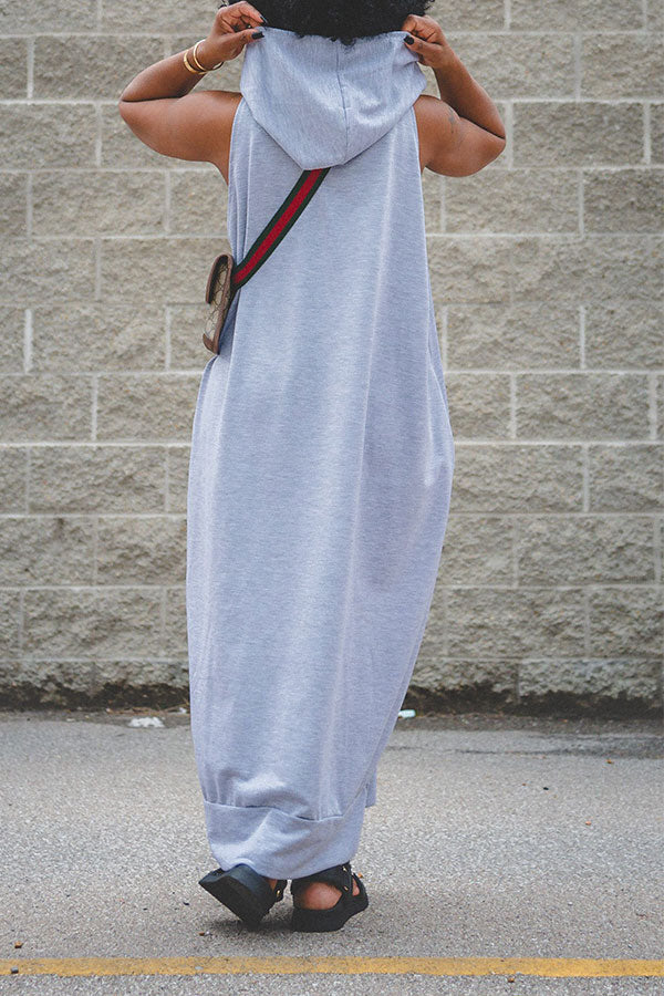 storexq Solid Color Relaxed Hooded Maxi Dress