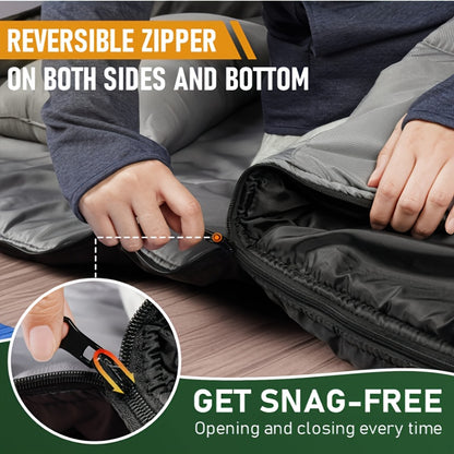 Cozy Double Sleeping Bag for Camping - Zip Closure, Polyester, Rectangular Shape, Synthetic Insulation