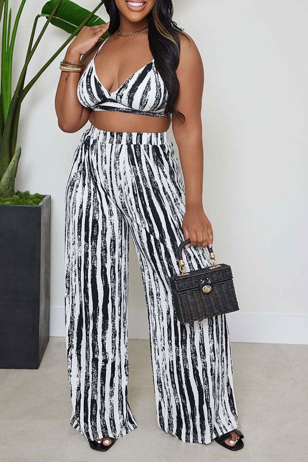 storexq Tie Dye Striped Stylish Wide Leg Pant Suit