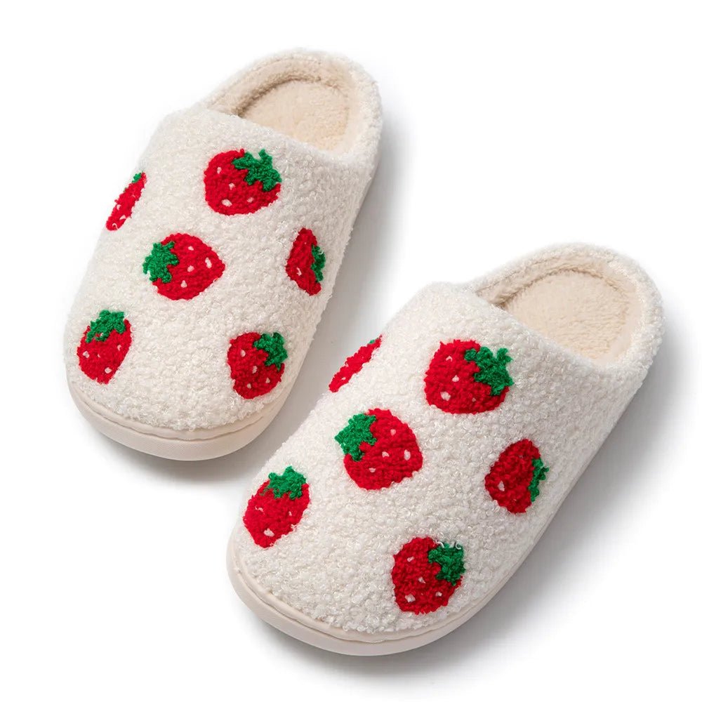 Men Women Indoor Slippers Students Plush Winter Fur Fluffy Furry Cartoon Strawberry Sandals Comfortable Fuzzy Girl Flip Flop Slipper 456 456