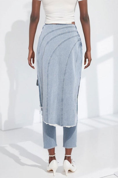 storexq Washed Denim Unique High Split Irregular Skirt