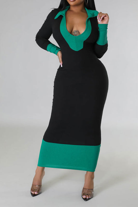 namcoverse Hit Color Patchwork On-trend Knitted Midi Dress