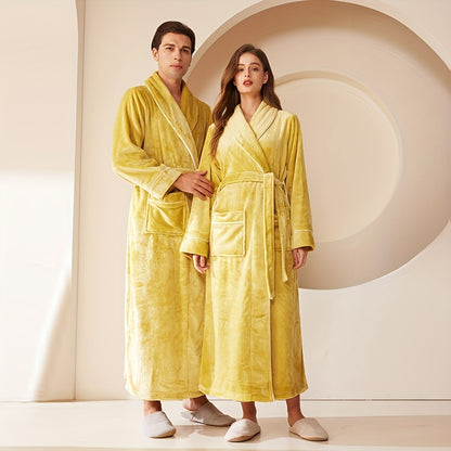 Ultra-Soft, Quick-Dry Flannel Bathrobe - Extra Long & Thick, Cozy Couple's Robe for Spa, Hotel, and Home Use - Absorbent, Loose Fit, Multi-Color Options