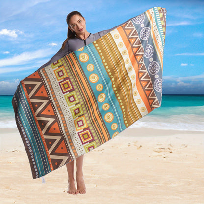 1Pc Bohemian Microfiber Beach Towel - Super Absorbent, Quick Drying, Sand Free, Compact, Outdoor Towel - 36*71inch/91.44*180.34cm, Carrying Bag Included, Ideal for Beach, Pool, Gym, Travel