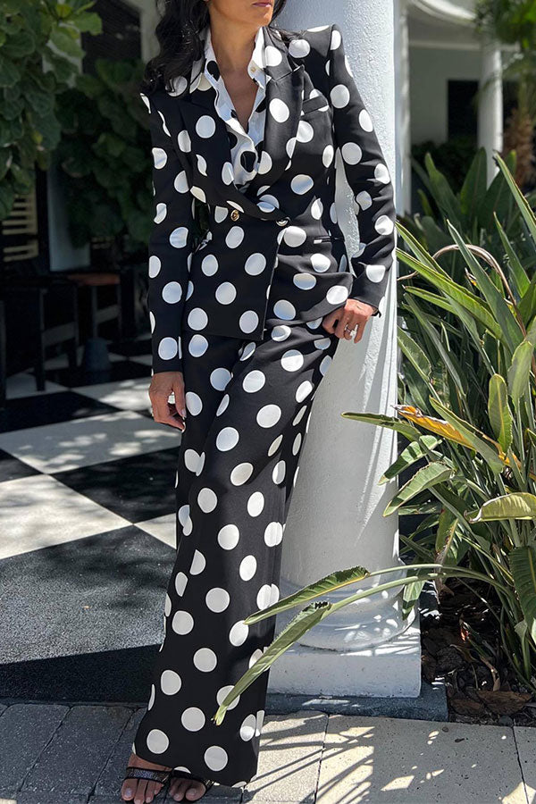 storexq Polka Dot Peak Lapel Feminine Pant Suit