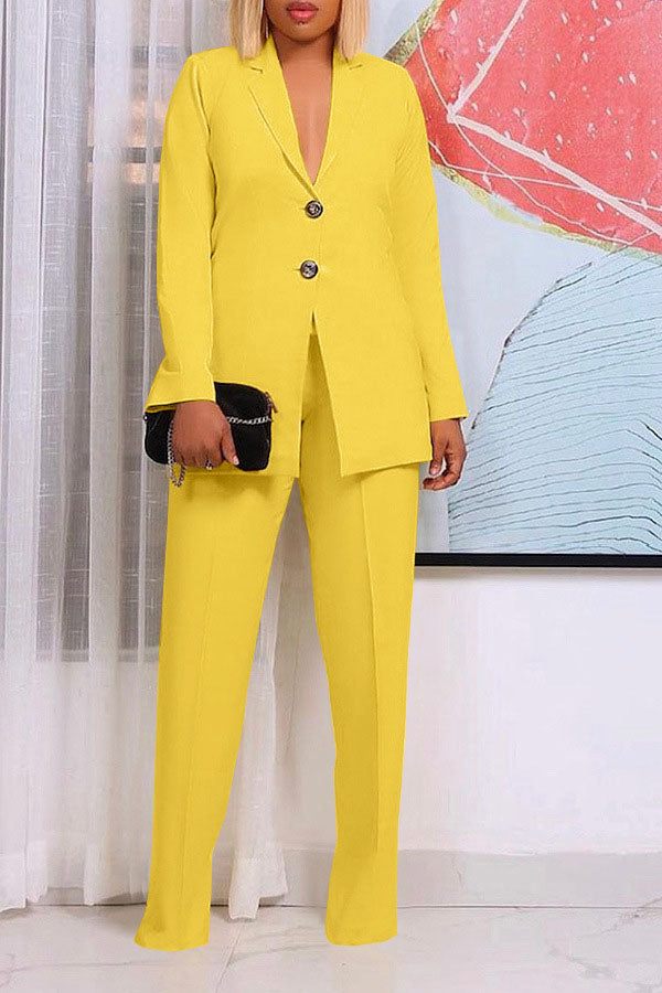 storexq Solid Color Notched Lapel Feminine OL Pant Suit