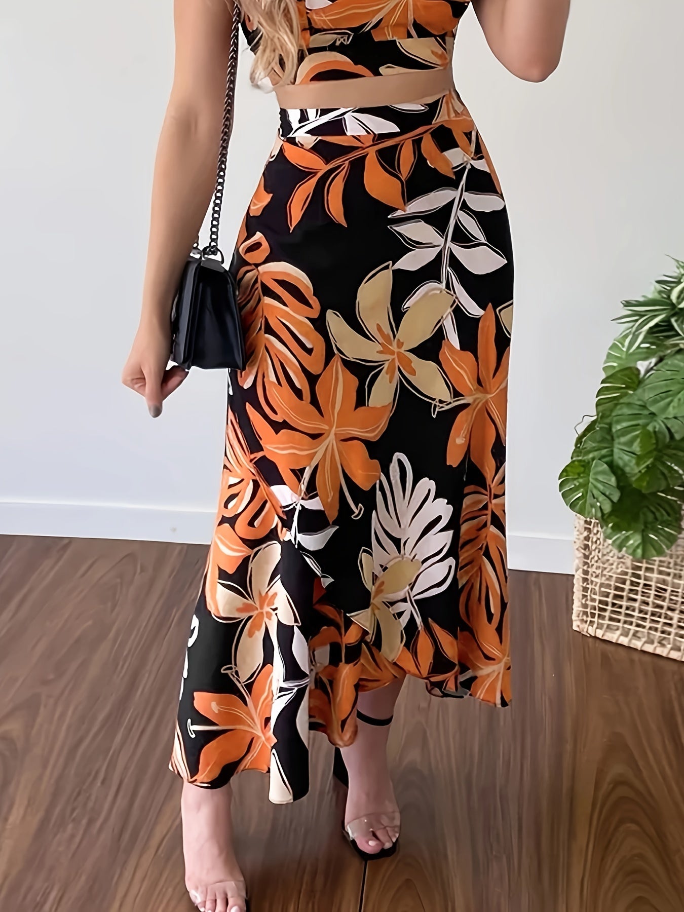 Vibrant Floral Print A-Line Tie High Waist Skirt - Flattering, Flowy, and Comfortable Design for Women - Perfect for Spring and Summer Vacation, Outdoor Activities, and Daily Wear