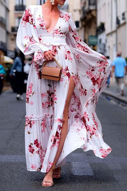 storexq Floral Print Pretty High Slipt Maxi Dress