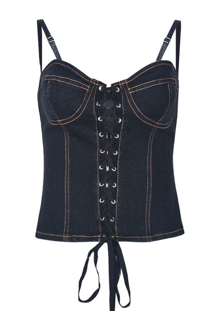 storexq Patchwork Girly Strappy Denim Camisole